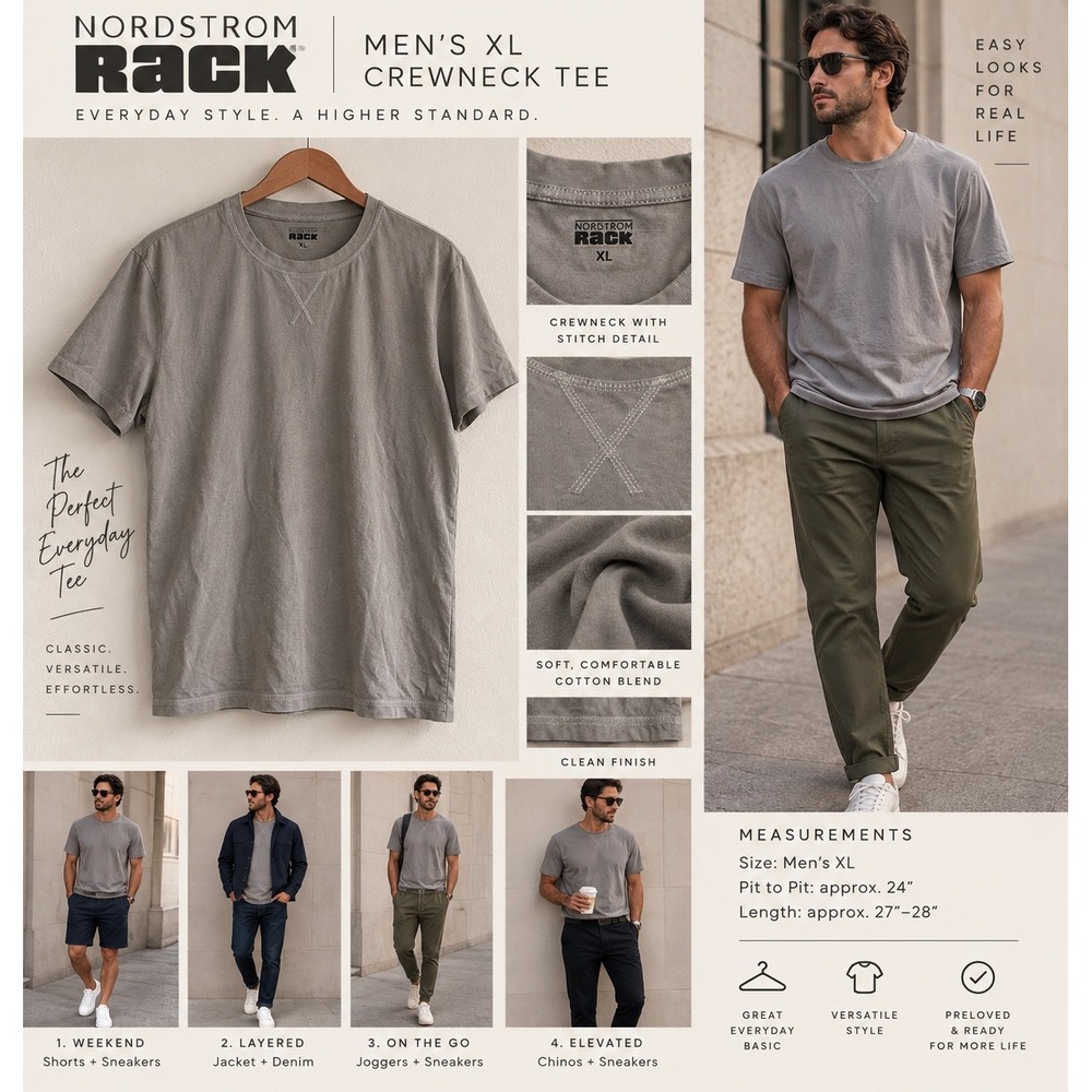 Nordstrom Rack Mens XL Washed Gray Crewneck T Shirt Short Sleeve Casual Tee